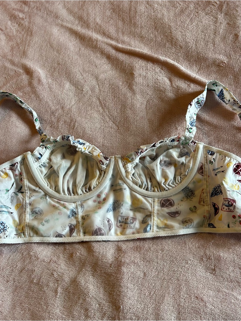 Colsie white fruit and sardine print corset bra size S festival kitschy coastal - Picture 5 of 9